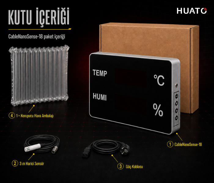 Huato CableNanoSense-18 sıcaklık nem göstergesi kutu içeriği